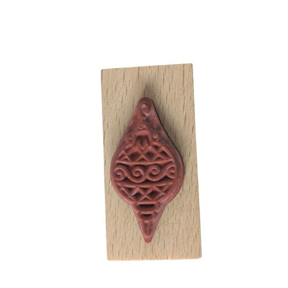 Stampcraft Rubber Stamp Swirl Christmas Holiday Ornament Mounted 2" X 1" - Picture 2 of 2